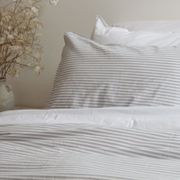 100% Stonewashed Cotton Duvet Set- Wide Light Grey Stripe gallery detail image