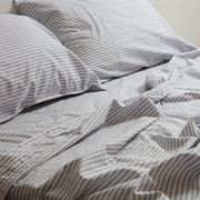 100% Stonewashed Cotton Sheet Set- Wide Light Grey Stripe gallery detail image