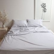 100% Stonewashed Cotton Sheet Set- Wide Light Grey Stripe gallery detail image