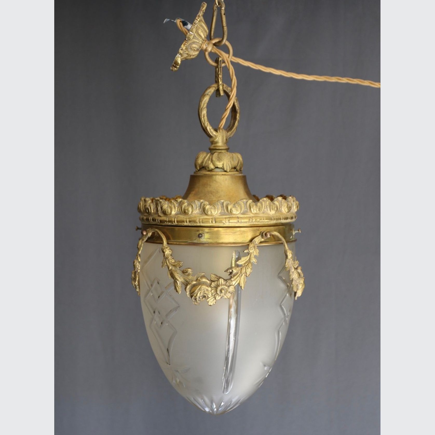 Val St Lambert Lantern in Brass and Satin Cut Glass (Small) gallery detail image