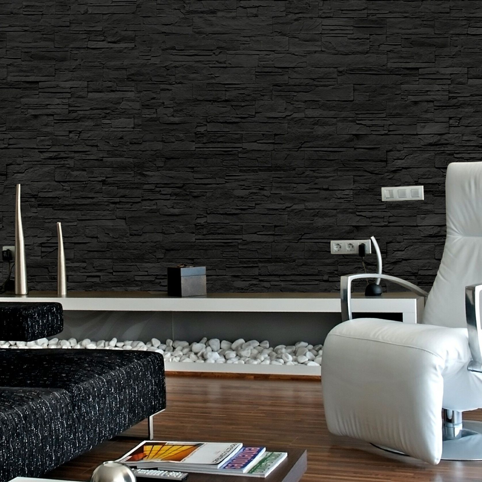 Strata Stone Wall Panels by Muros | Black Stacked Stone gallery detail image