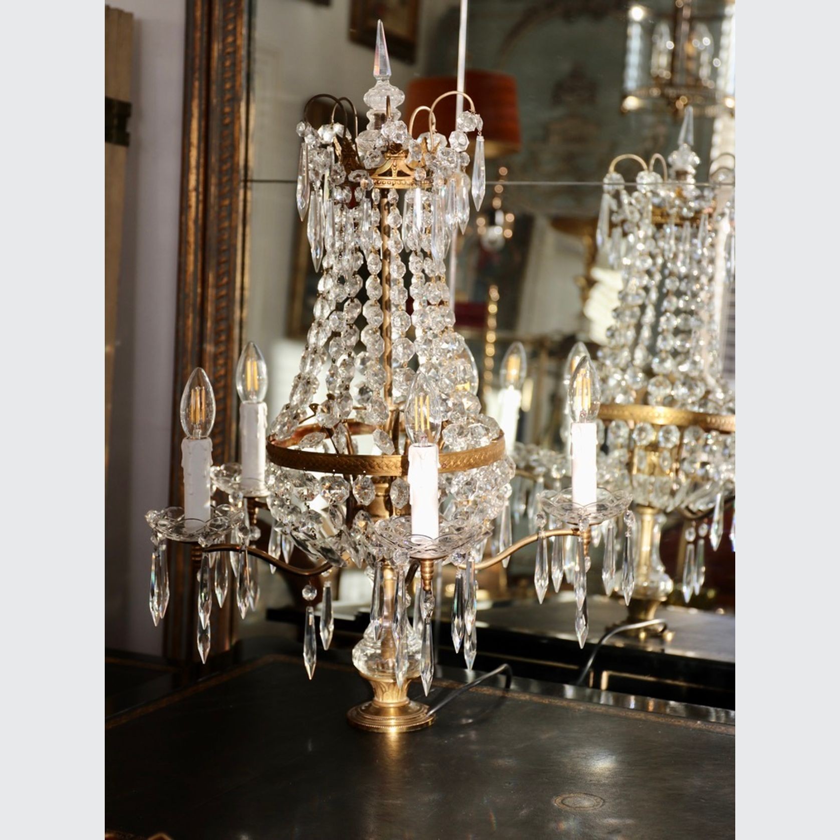 An Antique Crystal and Gilt Bronze Girandole gallery detail image