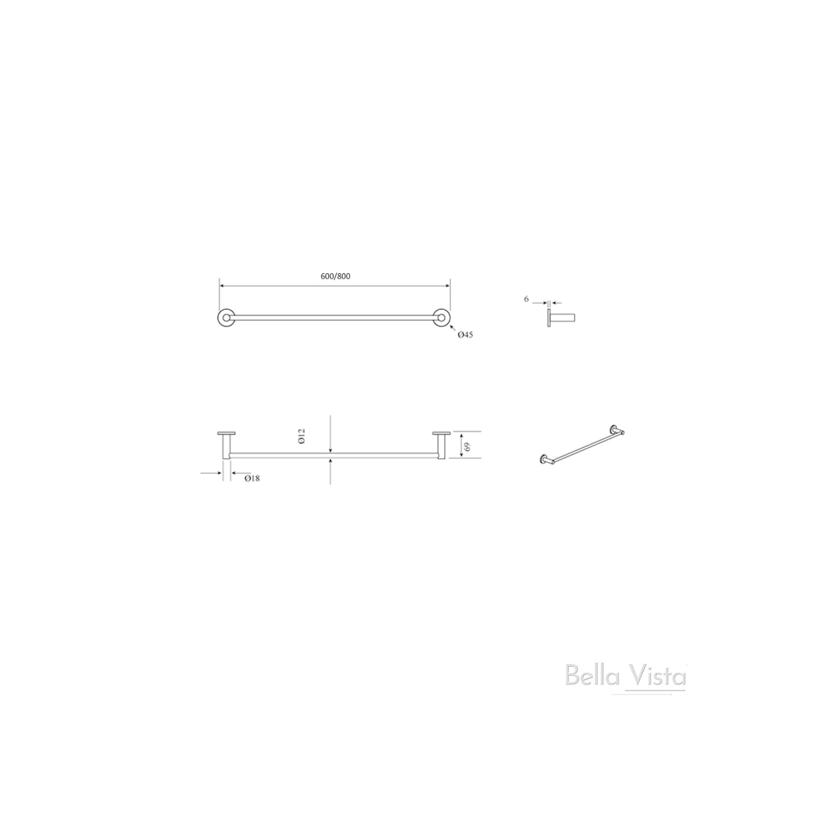 LVB Mica Single Towel Rail | 800mm gallery detail image