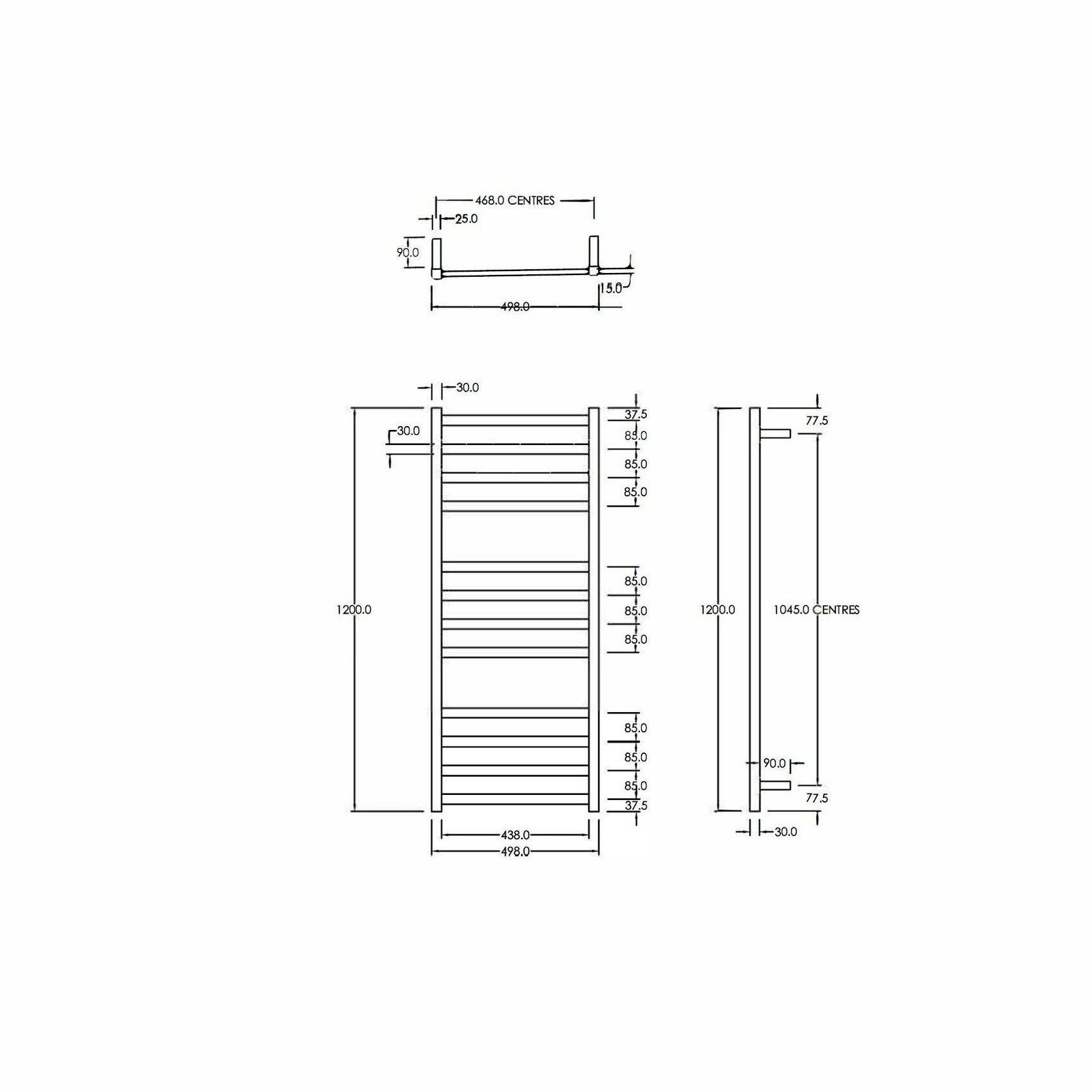 Square Heated Towel Ladder 1200x500mm gallery detail image