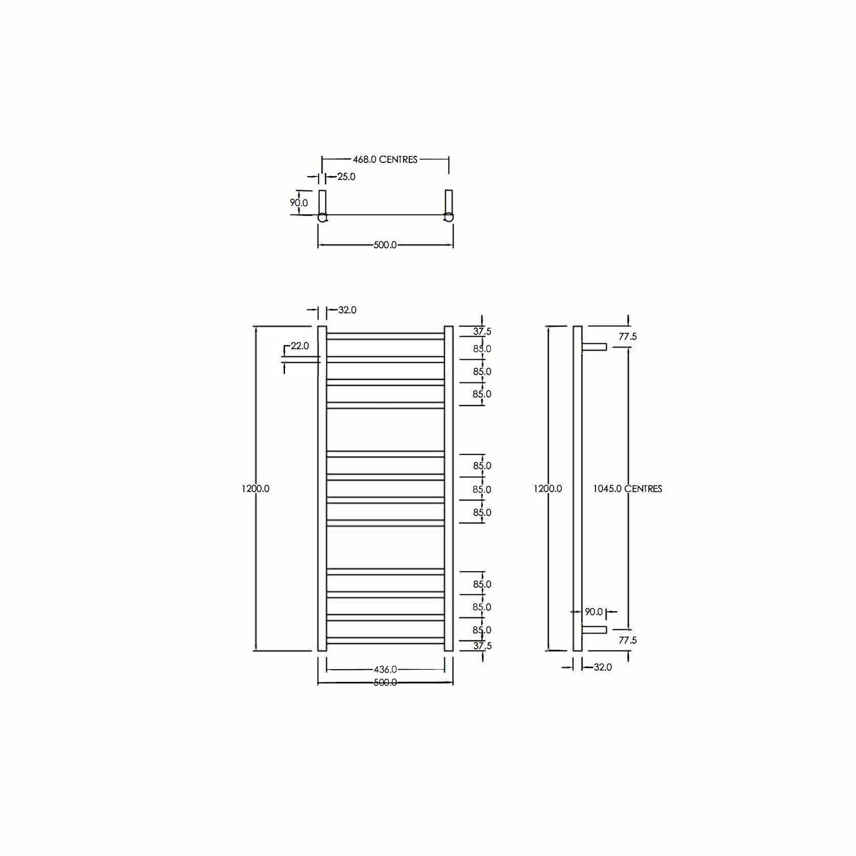 Round Heated Towel Ladder 1200x500mm gallery detail image