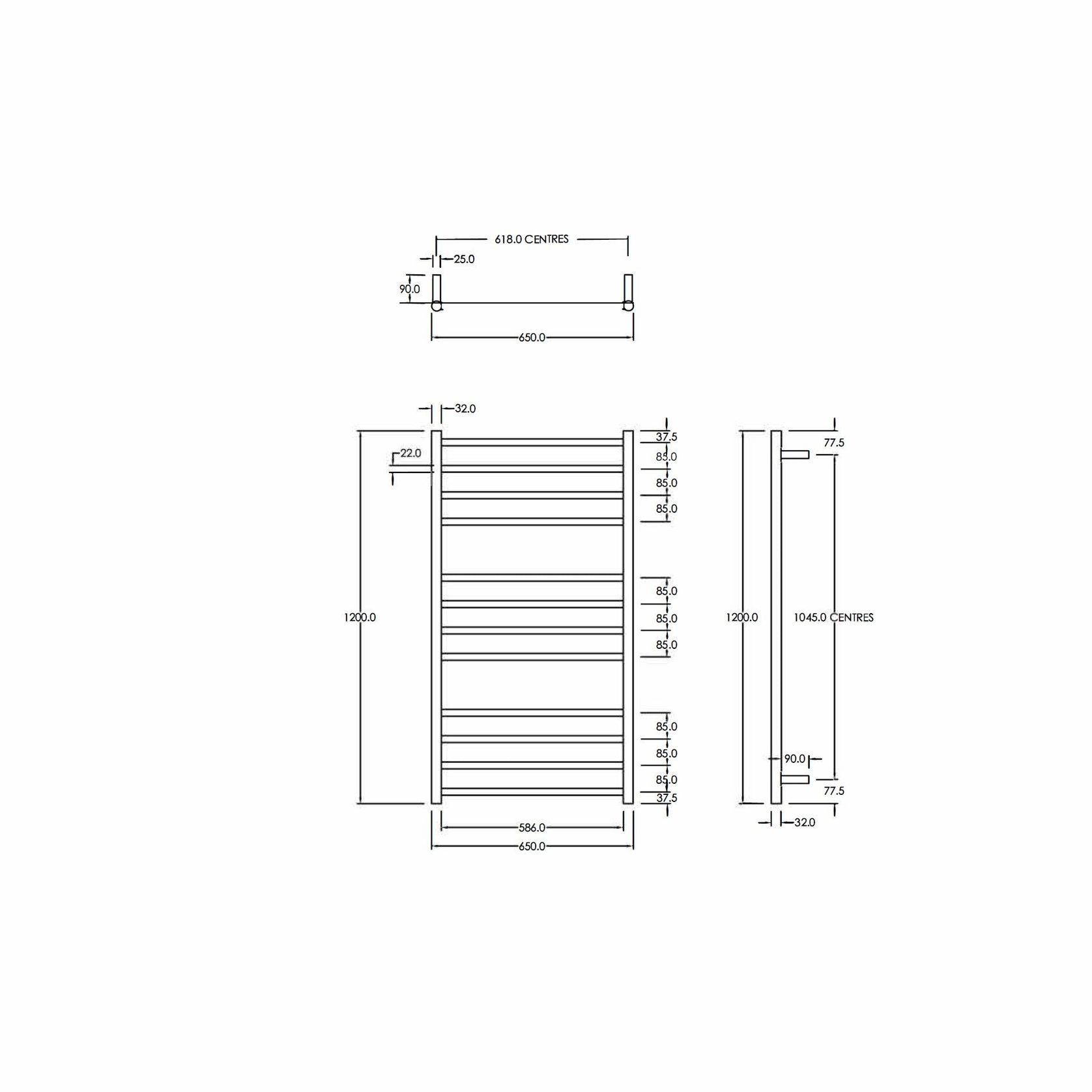 Round Heated Towel Ladders 1200x650mm gallery detail image