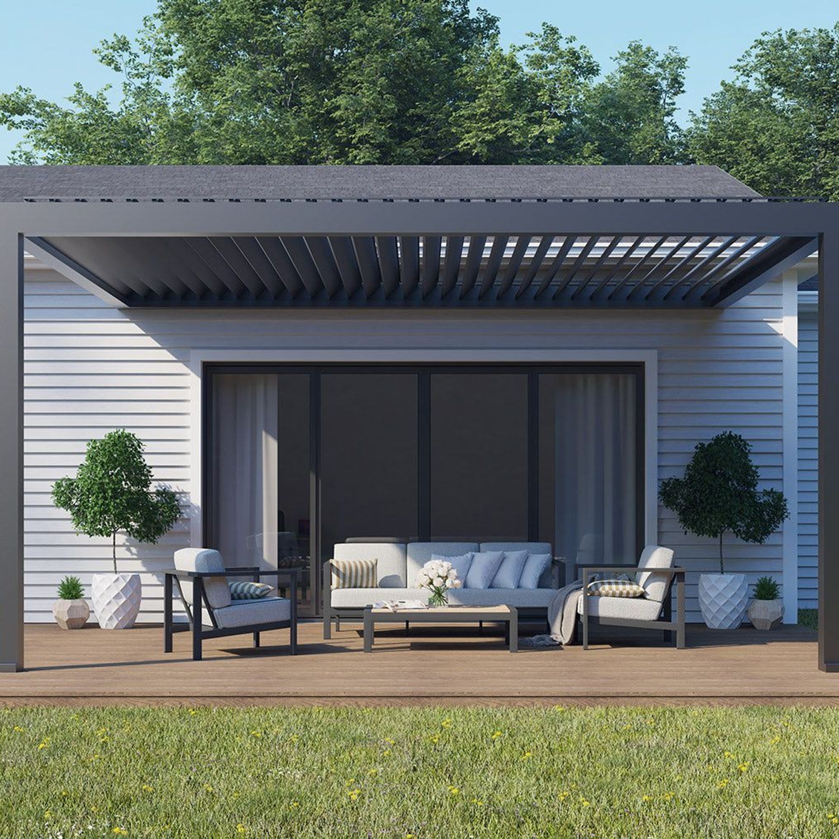 Caribbean Motorised Wall Mounted Louvre Roof Aluminium Pergola gallery detail image