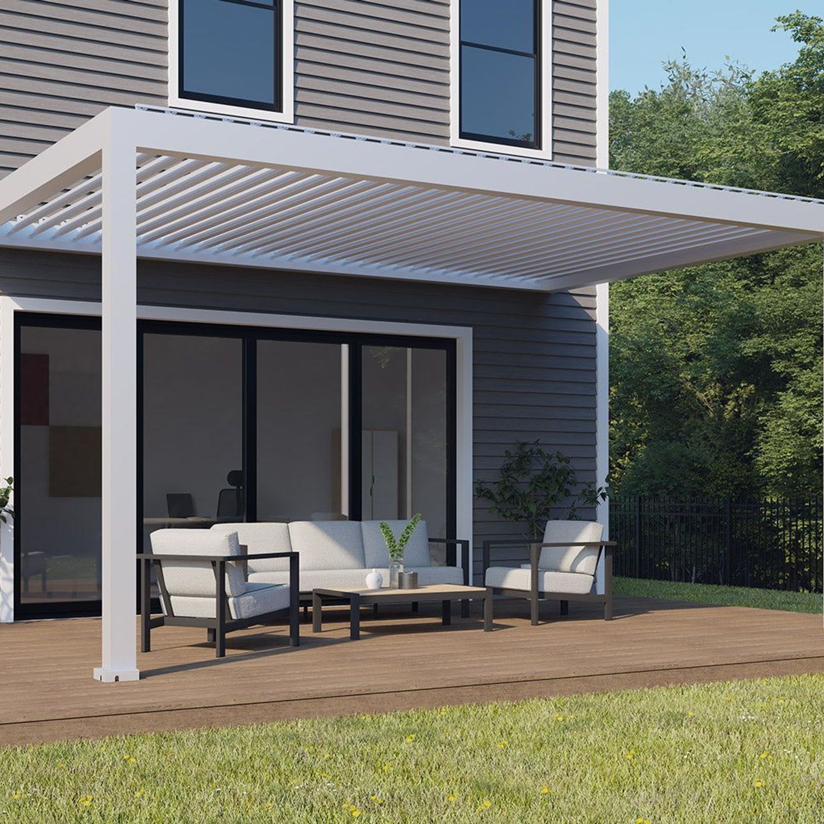 Tasman Motorised Wall Mounted Louvre Roof Aluminium Pergola gallery detail image