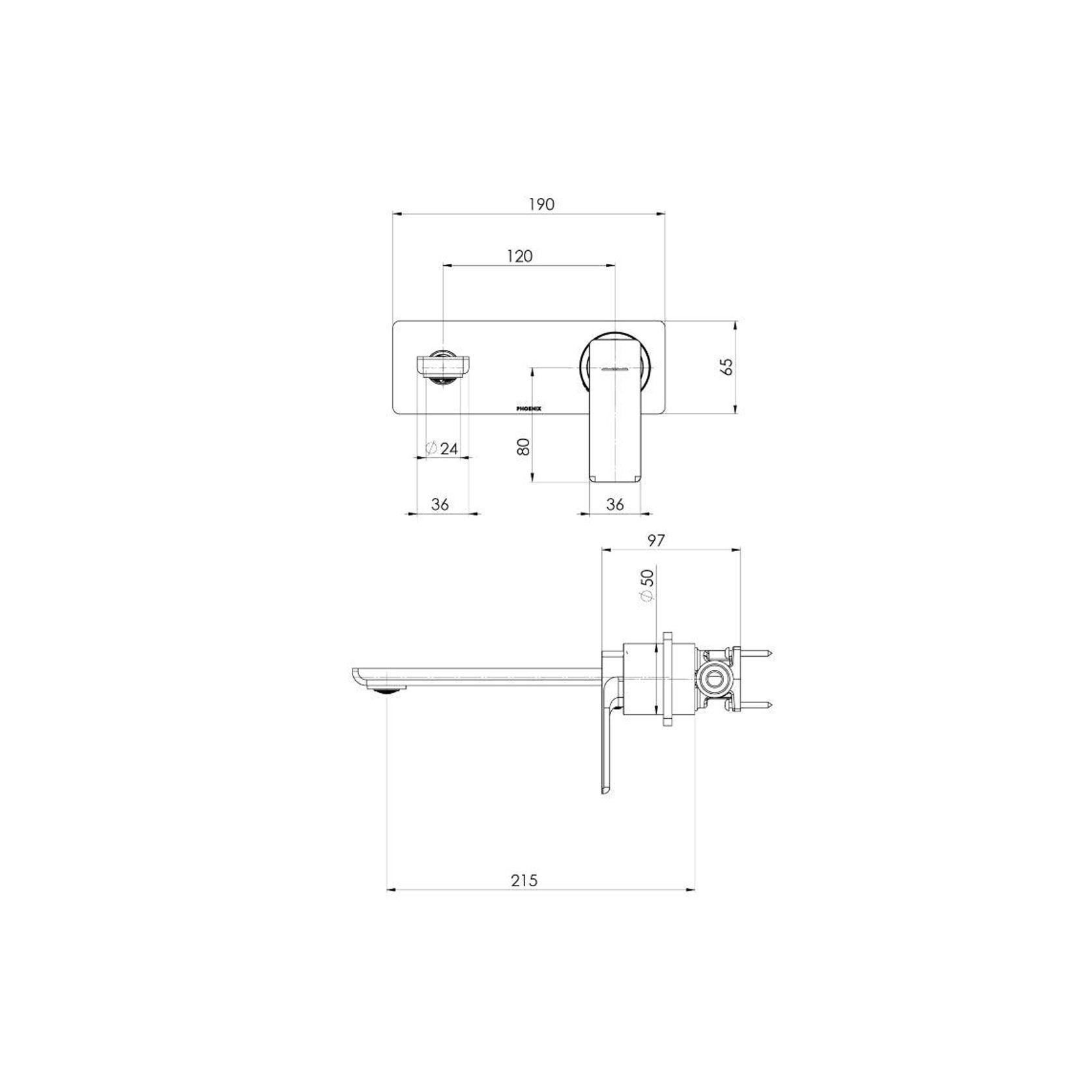 Phoenix Gloss MKII SwitchMix Wall Basin / Bath Mixer Set 200mm - Brushed Carbon gallery detail image