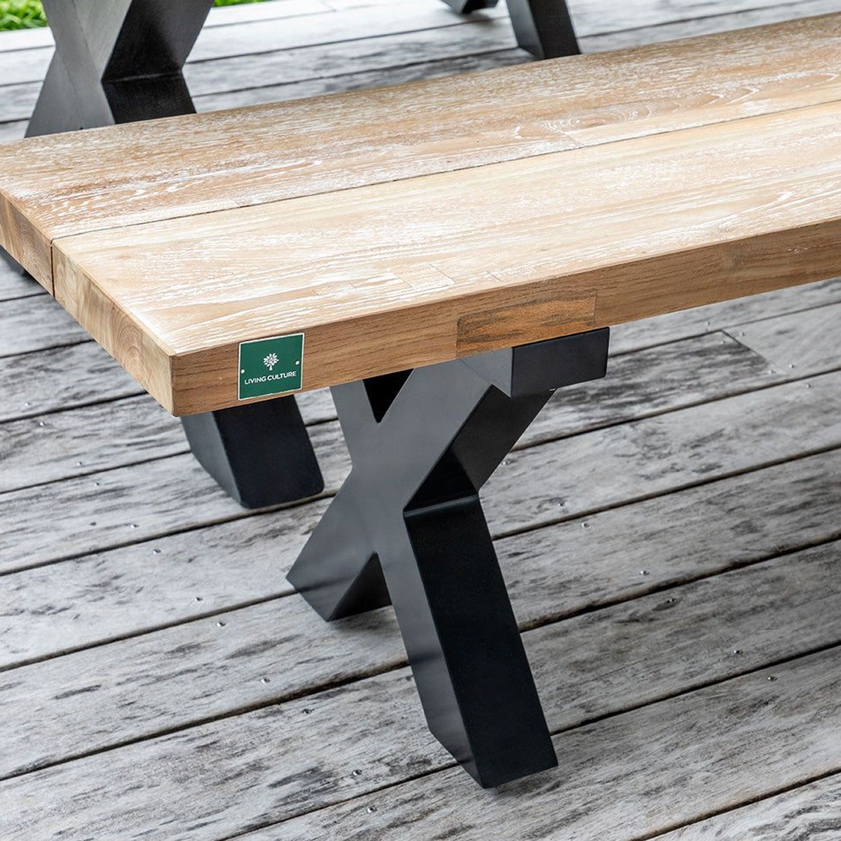 Fortico Teak X-leg Bench Seat 220cm gallery detail image
