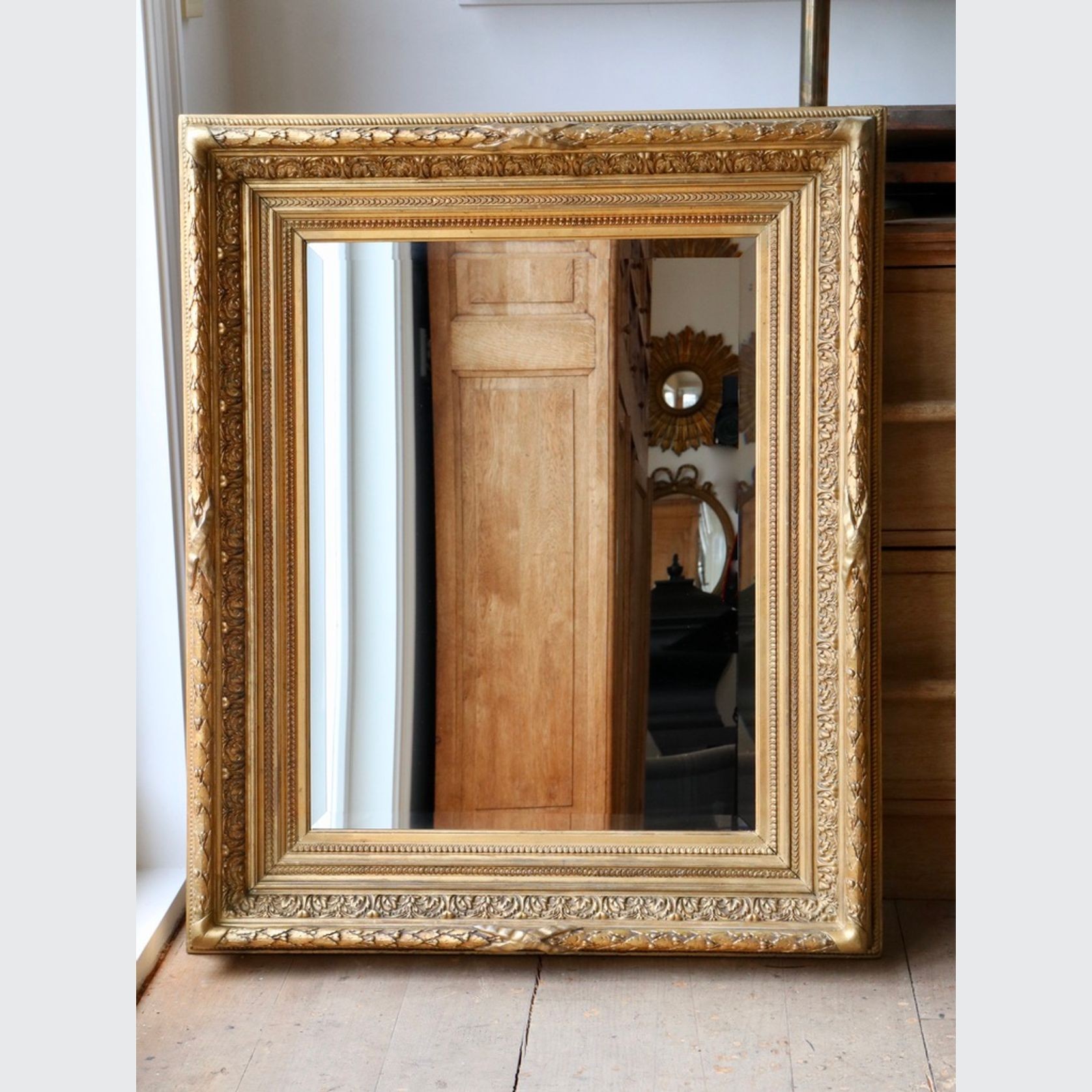 Antique French Gilded Gesso Bevelled Mirror gallery detail image