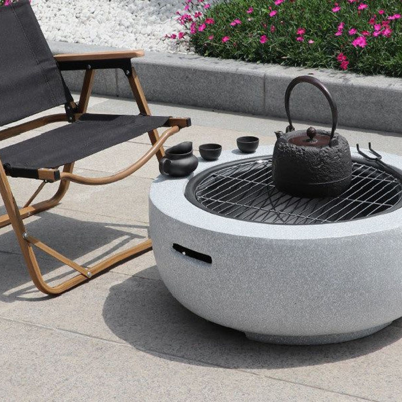 Round MgO Fire Pit Bowl with BBQ Grill Rack, Spark Guard -60cm gallery detail image
