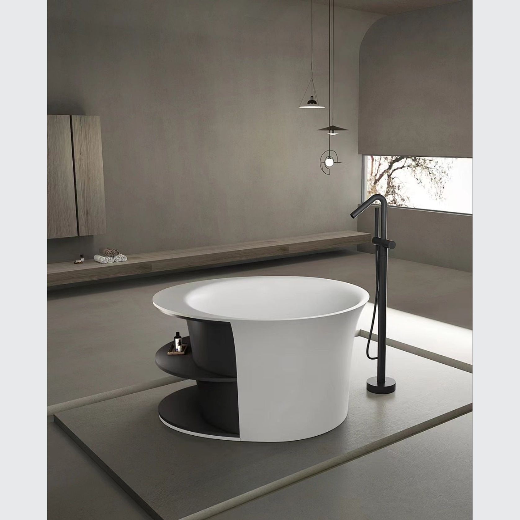 Josei Round Japanese Shelf Soak Tub - 1200mm - MGD01 gallery detail image