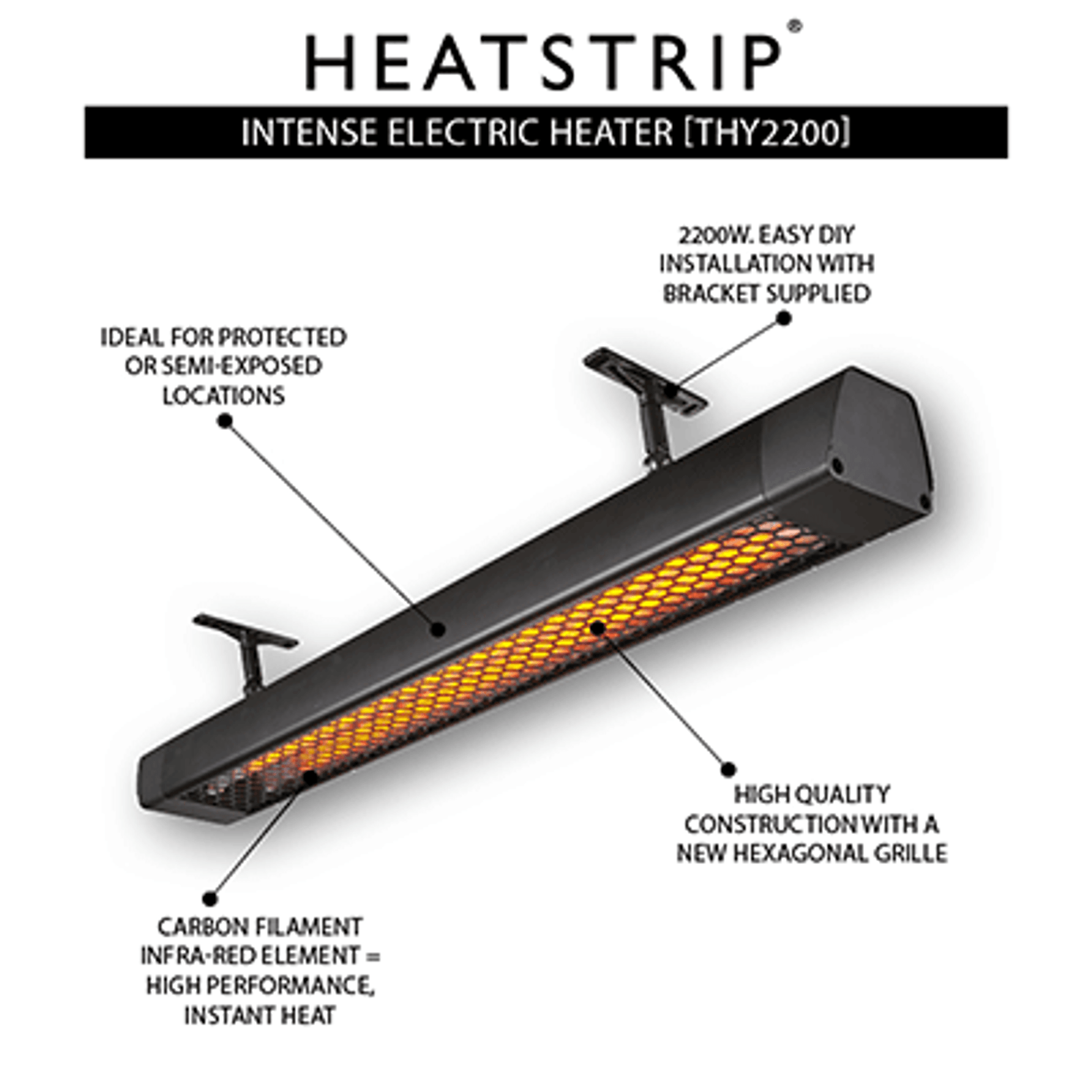 HEATSTRIP Intense Heater Black 2200w gallery detail image