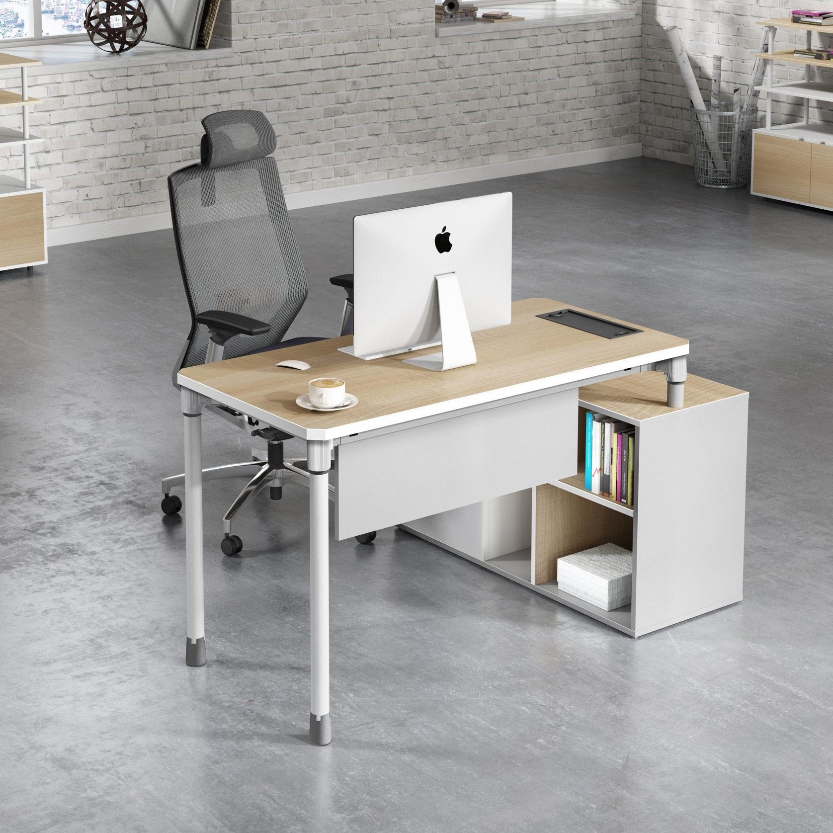RAVEN SINGLE Workstation 160-180/100cm - Natural White gallery detail image