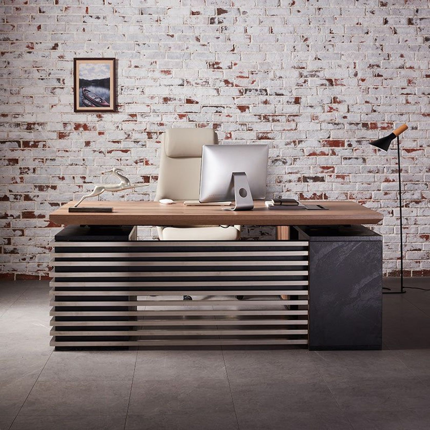 PHOENIX Sit & Stand Electric Lift Executive Desk with Left Return 1.8M - Warm Oak & Black gallery detail image