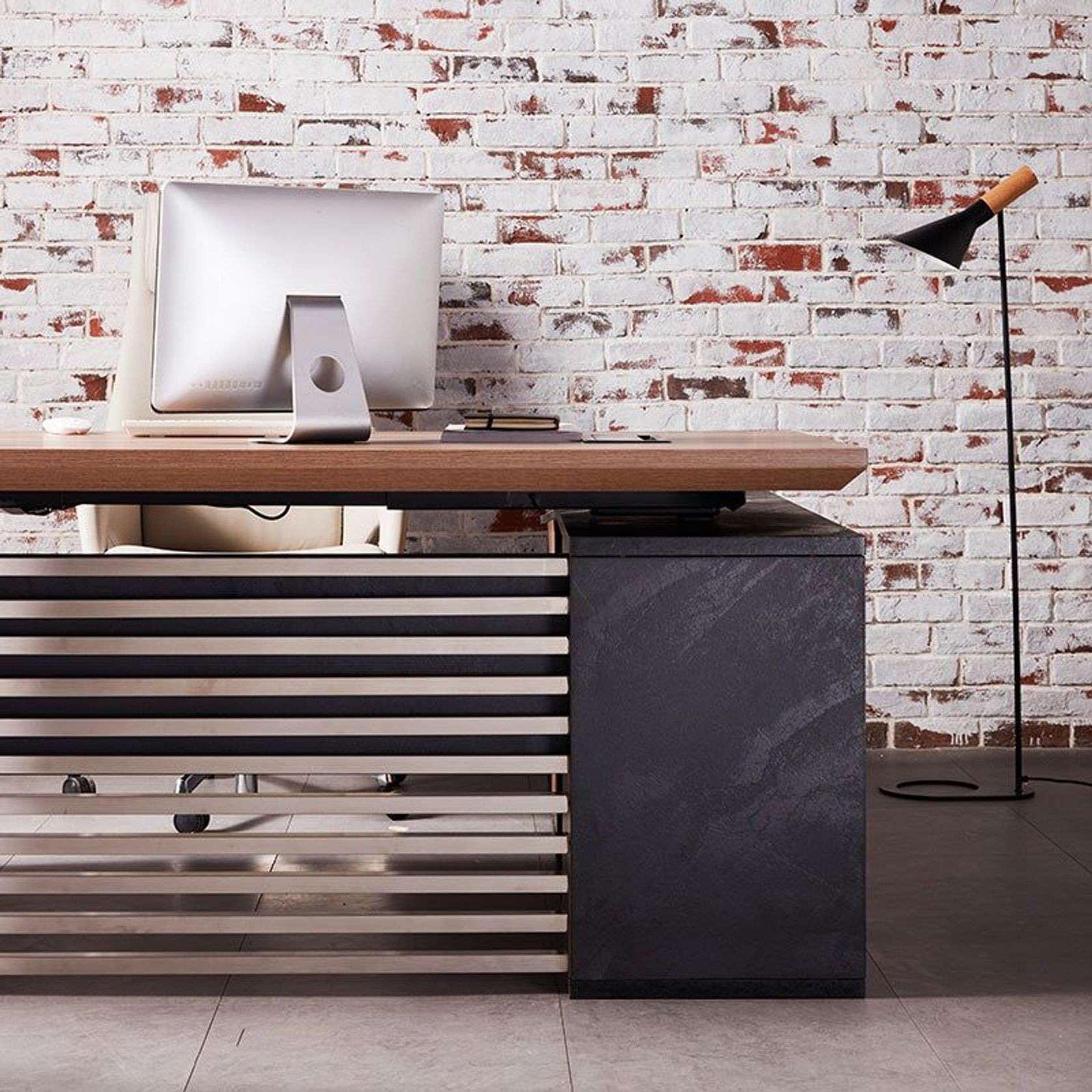 PHOENIX Sit & Stand Electric Lift Executive Desk with Left Return 1.8M - Warm Oak & Black gallery detail image