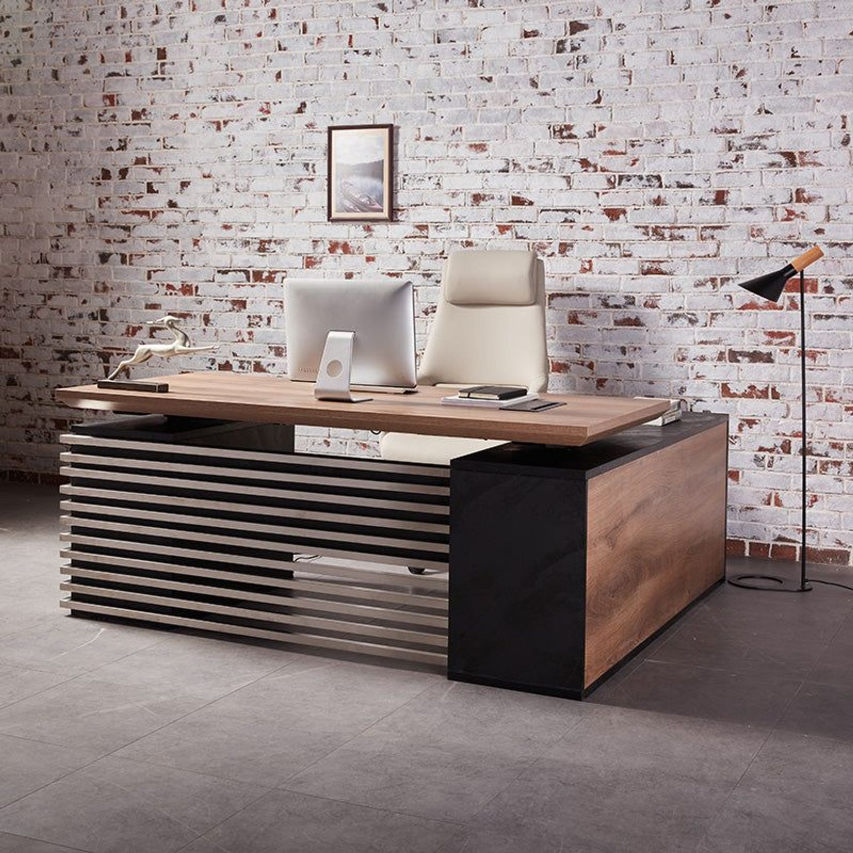 PHOENIX Sit & Stand Electric Lift Executive Desk with Left Return 1.8M - Warm Oak & Black gallery detail image