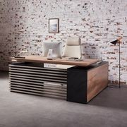 PHOENIX Sit & Stand Electric Lift Executive Desk with Left Return 1.8M - Warm Oak & Black gallery detail image