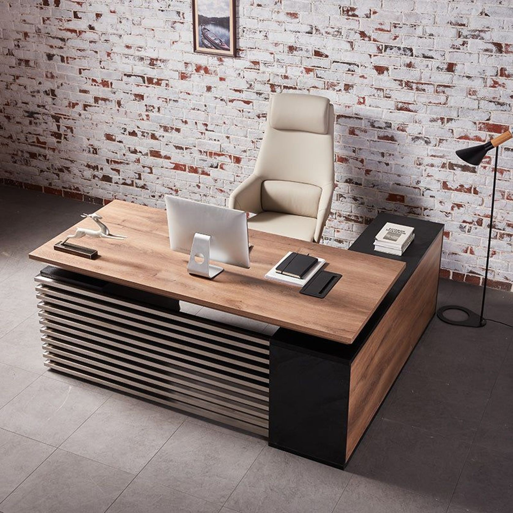PHOENIX Executive Desk with Left Return 1.8M - Warm Oak & Black gallery detail image