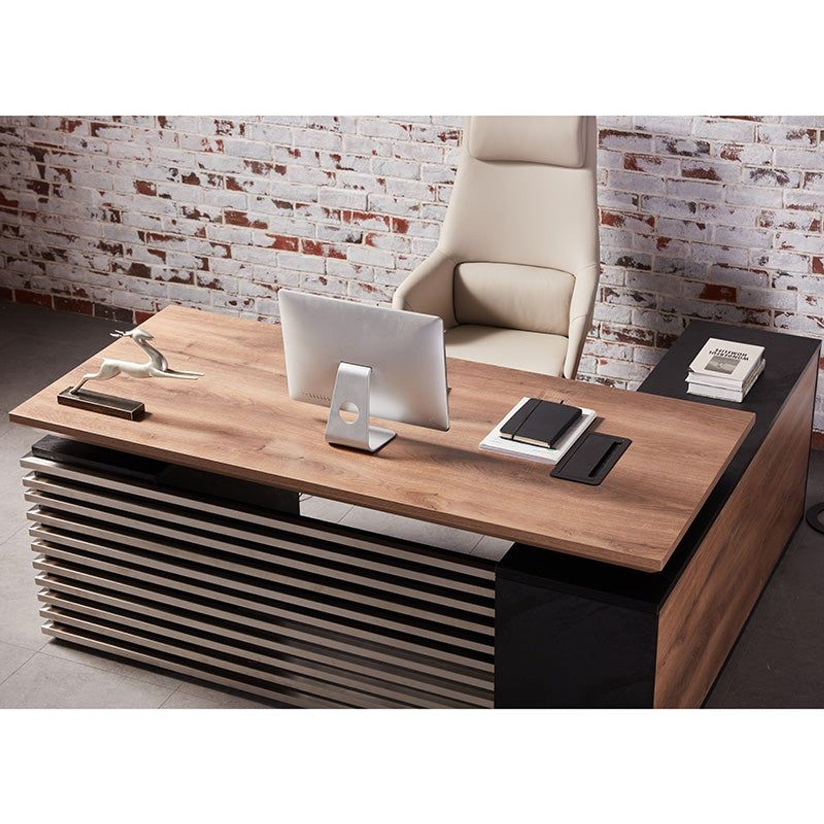 PHOENIX Executive Desk with Left Return 2.2M - Warm Oak & Black gallery detail image