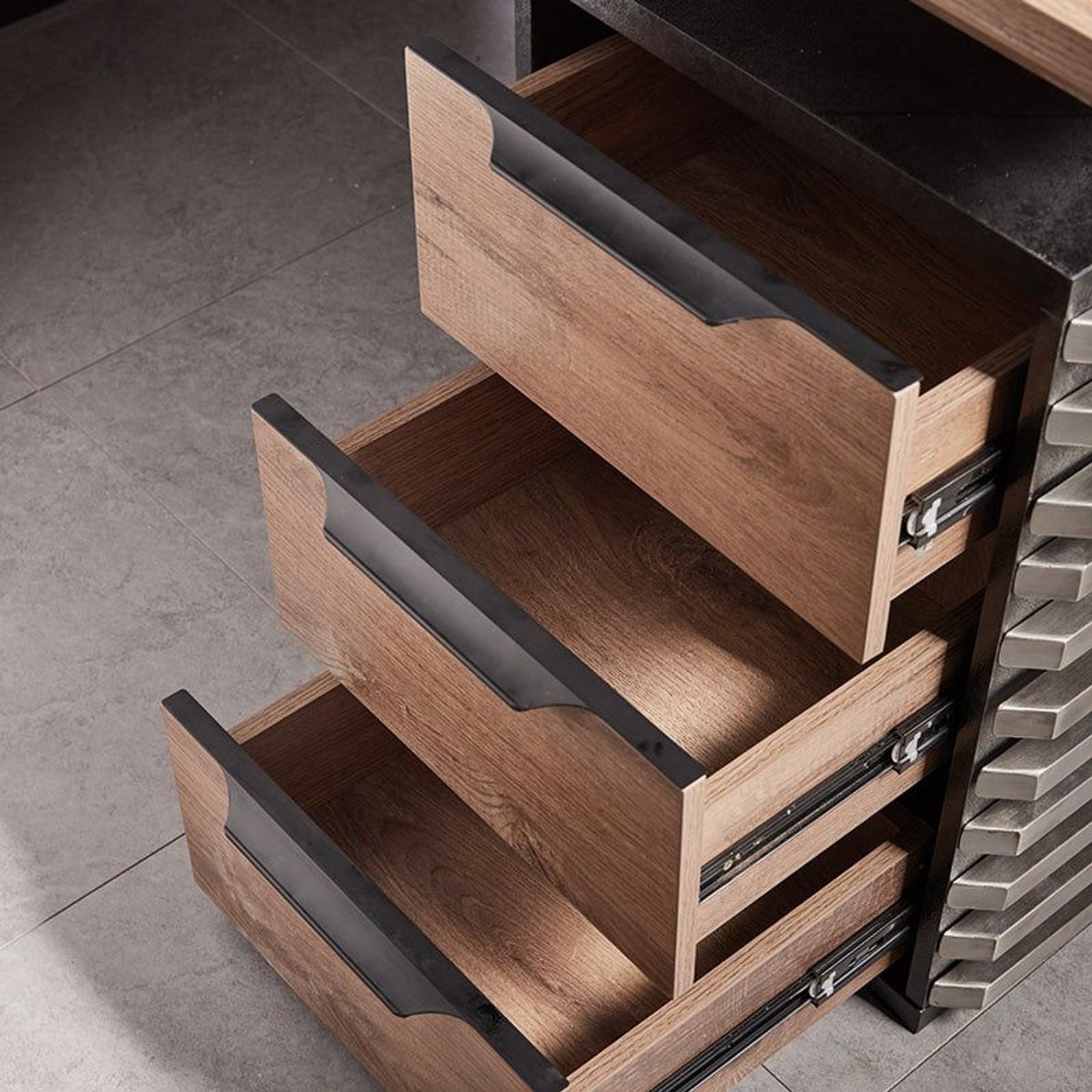PHOENIX Executive Desk with Right Return 1.8M - Warm Oak & Black gallery detail image