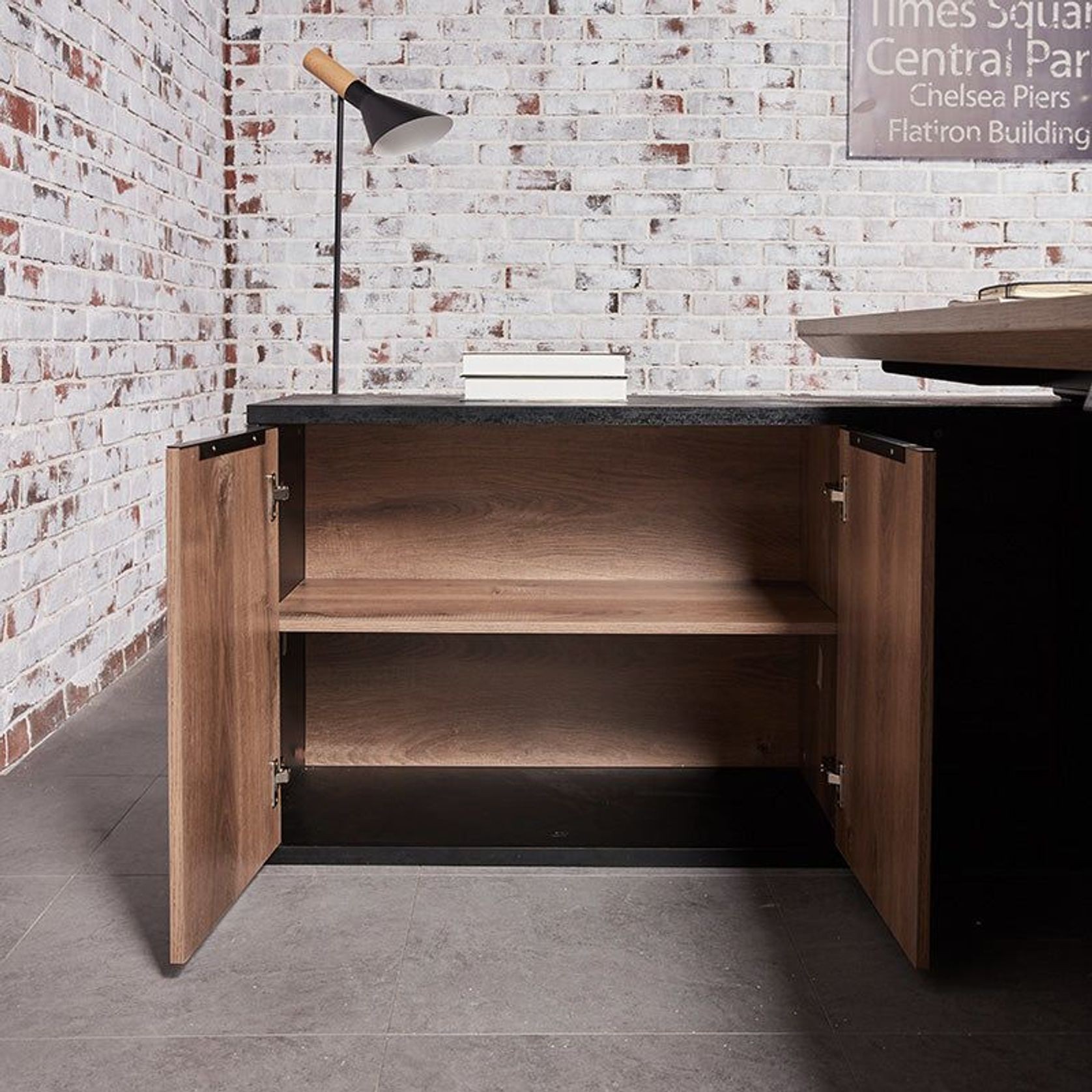 PHOENIX Executive Desk with Left Return 1.8M - Warm Oak & Black gallery detail image