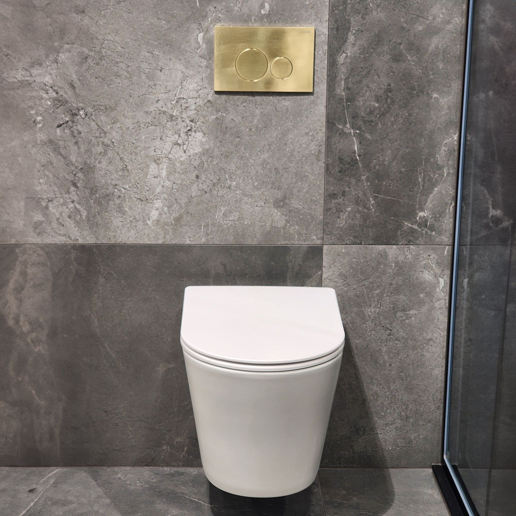 Code Pure Typhoon Wall Hung Toilet Suite | Brushed Brass Button gallery detail image