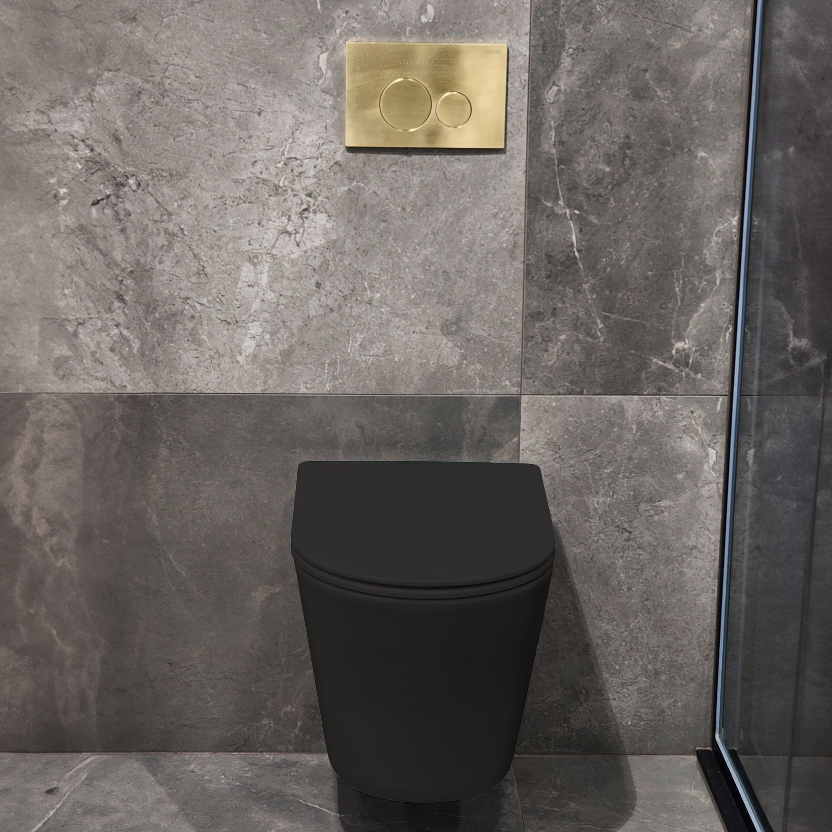 Code Pure Typhoon Wall Hung Toilet Suite | Brushed Brass Button gallery detail image