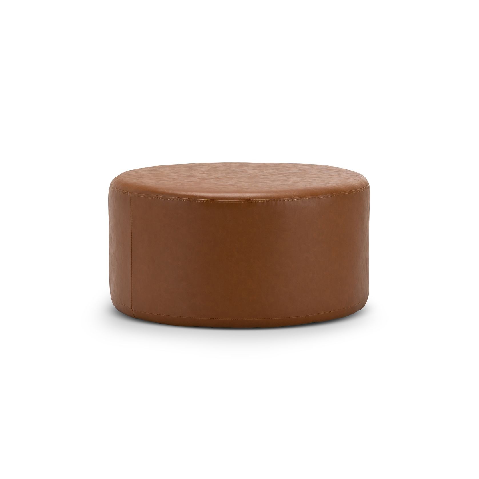 Halle Medium Round Vegan Leather Ottoman | Whiskey Tan gallery detail image