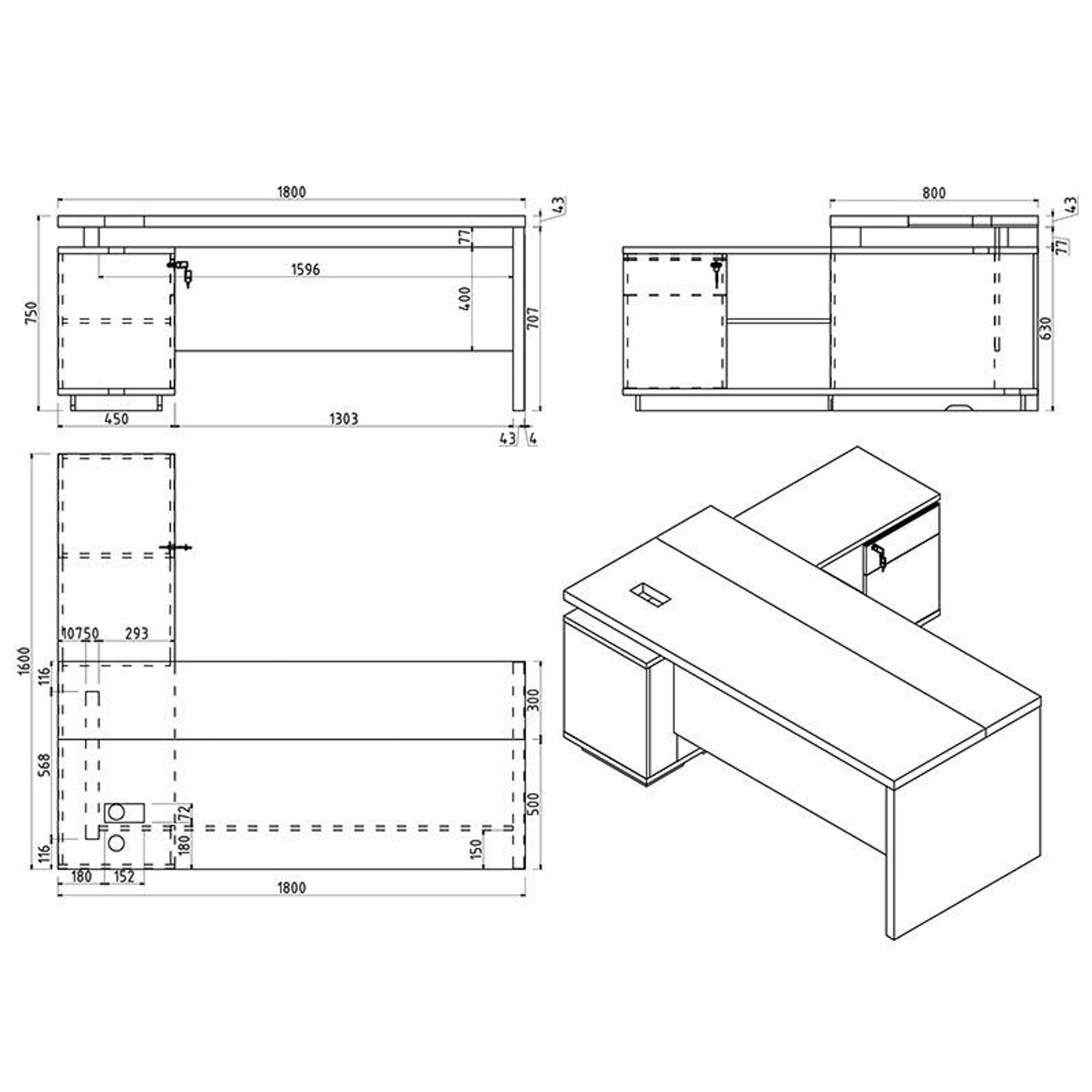 Carter Executive Office Desk + Left Return - 180cm - Coffee + Charcoal gallery detail image