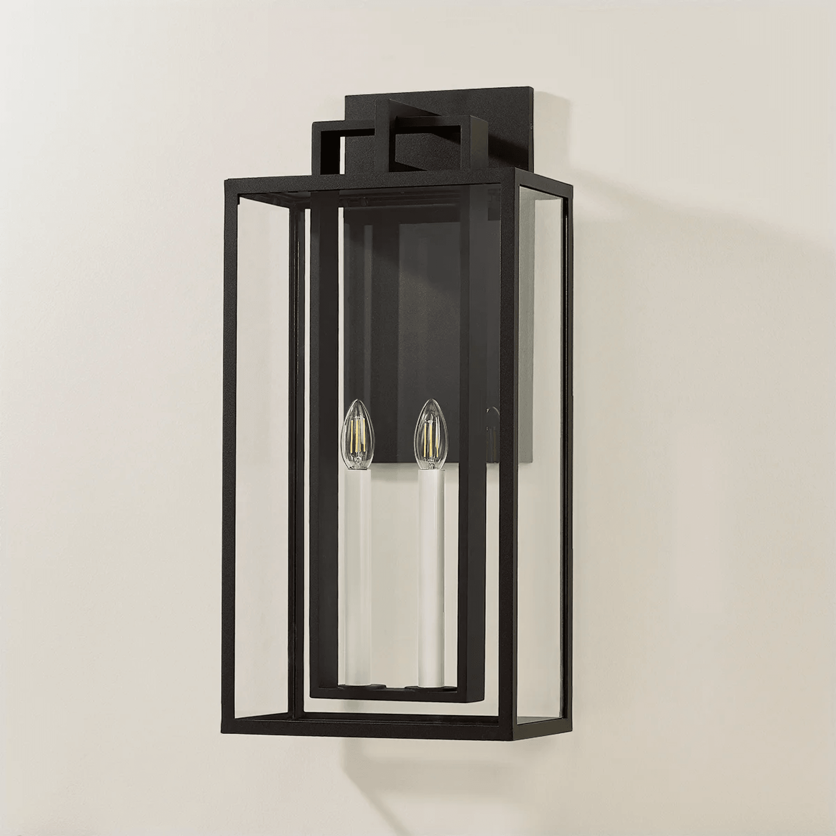 Robertson 2 Light Outdoor Wall Lantern - Large in Textured Black gallery detail image