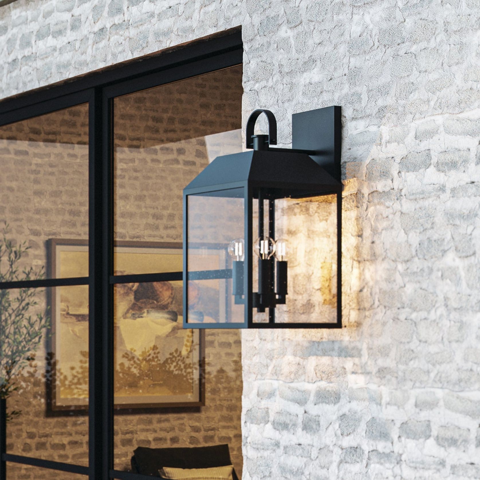Brook 3 Light Outdoor Wall Lantern - Medium In Black gallery detail image