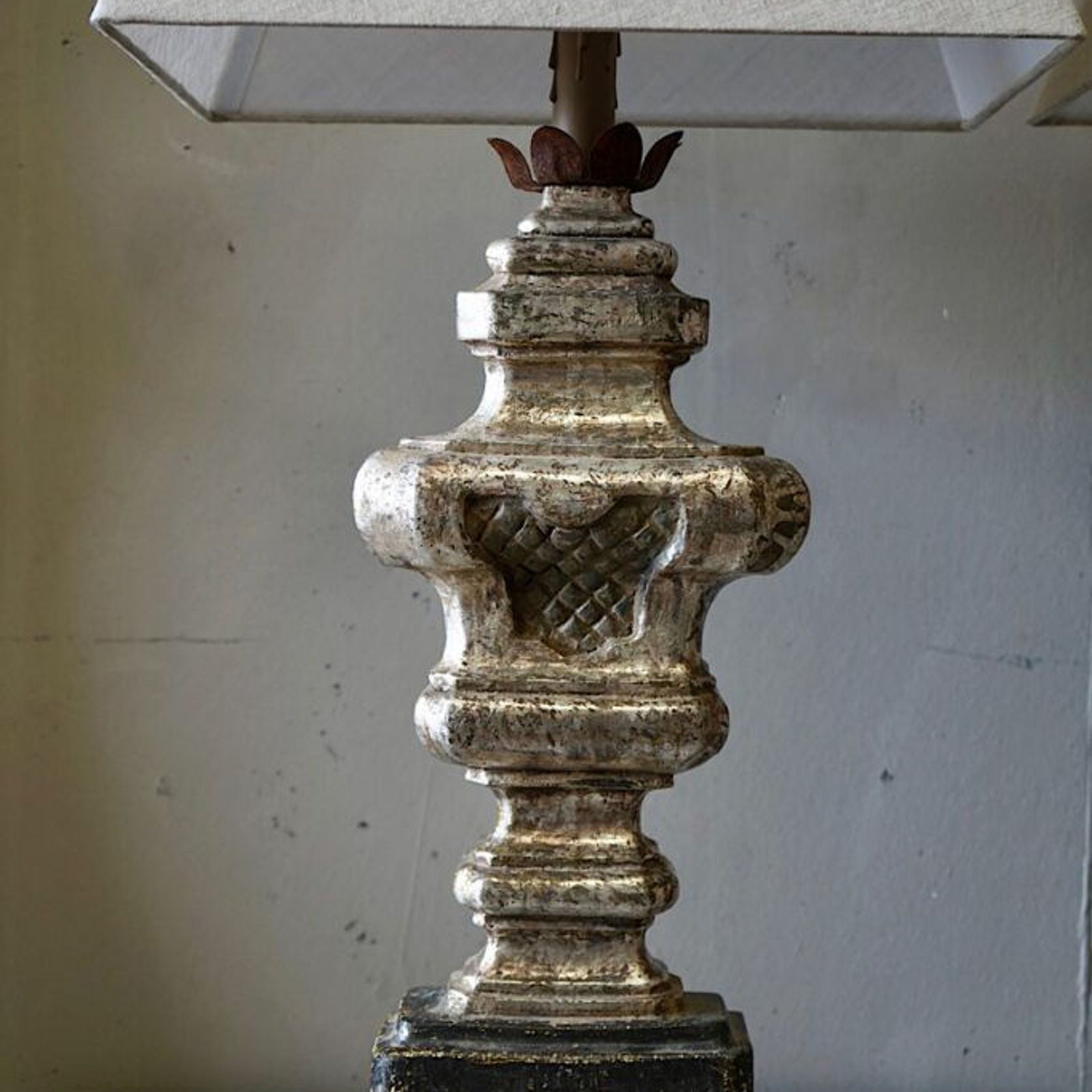 Large Italian Carved & Silvered Lamp gallery detail image