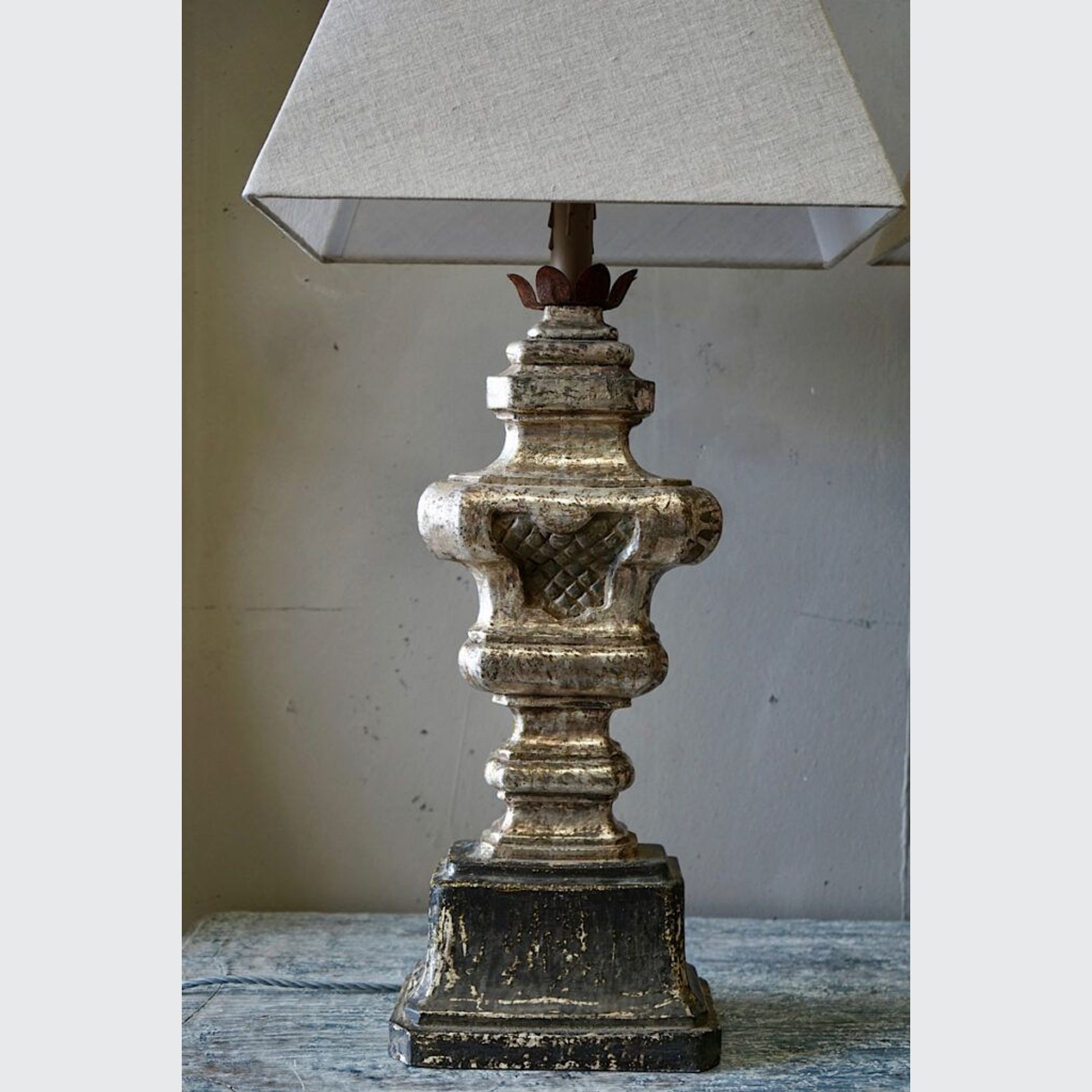 Large Italian Carved & Silvered Lamps gallery detail image