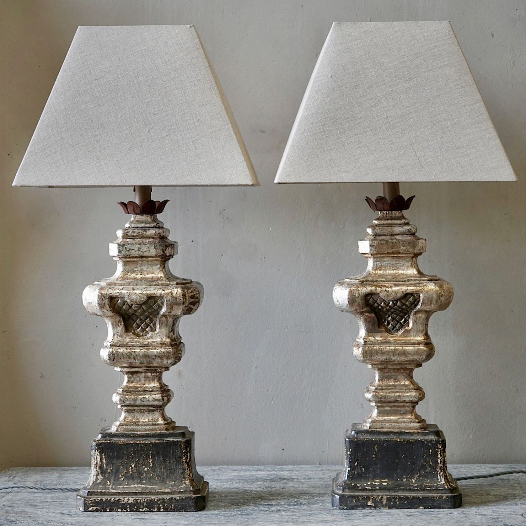 Large Italian Carved & Silvered Lamp gallery detail image