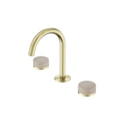 Serenity Basin Set Arc Spout With Rome Travertine Handle Brushed Gold gallery detail image