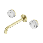 Serenity Wall Basin Set 160mm Spout With Arabescato Corchia Handle Brushed Gold gallery detail image