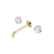 Serenity Wall Basin Set 185mm Spout With Arabescato Corchia Handle Brushed Gold gallery detail image