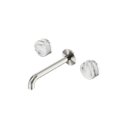 Serenity Wall Basin Set 220mm Spout With Arabescato Corchia Handle Brushed Nickel gallery detail image