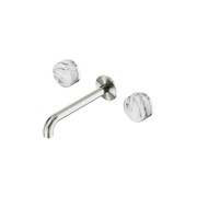 Serenity Wall Basin Set 160mm Spout With Arabescato Corchia Handle Brushed Nickel gallery detail image