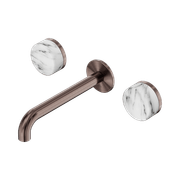 Serenity Wall Basin Set 160mm Spout With Arabescato Corchia Handle Brushed Bronze gallery detail image