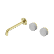 Serenity Wall Basin Set 185mm Offset Spout With Carrara Handle Brushed Gold gallery detail image
