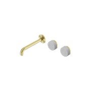 Serenity Wall Basin Set 185mm Offset Spout With Carrara Handle Brushed Gold gallery detail image