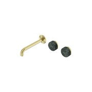 Serenity Wall Basin Set 160mm Offset Spout With Verde Alpi Handle Brushed Gold gallery detail image