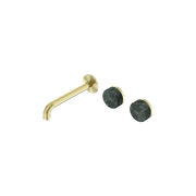 Serenity Wall Basin Set 160mm Offset Spout With Verde Alpi Handle Brushed Gold gallery detail image