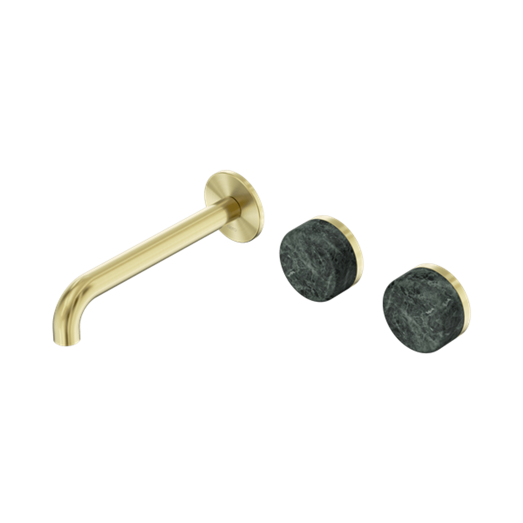 Serenity Wall Basin Set 185mm Offset Spout With Verde Alpi Handle Brushed Gold gallery detail image