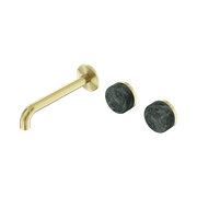 Serenity Wall Basin Set 185mm Offset Spout With Verde Alpi Handle Brushed Gold gallery detail image