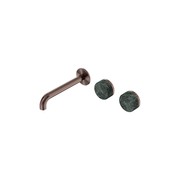 Serenity Wall Basin Set 220mm Offset Spout With Verde Alpi Handle Brushed Bronze gallery detail image