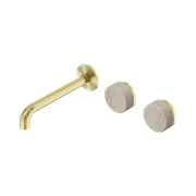 Serenity Wall Basin Set 185mm Offset Spout With Rome Travertine Handle Brushed Gold gallery detail image